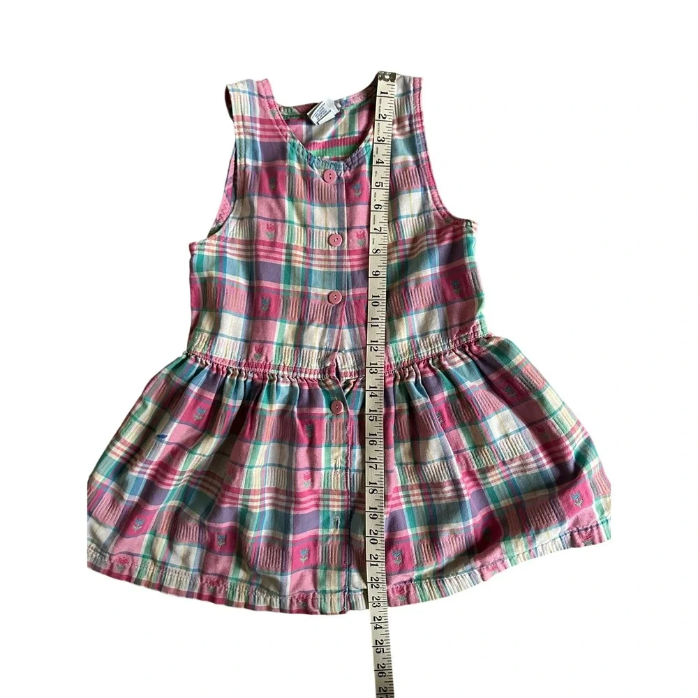 FLAWS Vintage Oshkosh Plaid Tartan Dress Girl 6 Girlhoodcore Cottagecore Floral